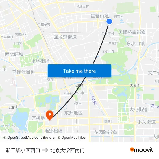 新干线小区西门 to 北京大学西南门 map