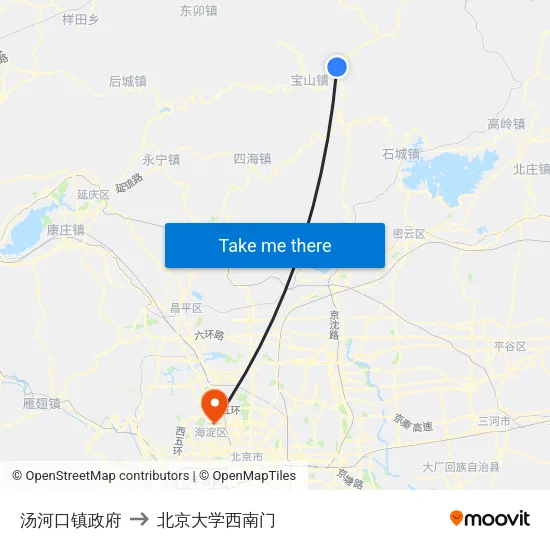 汤河口镇政府 to 北京大学西南门 map