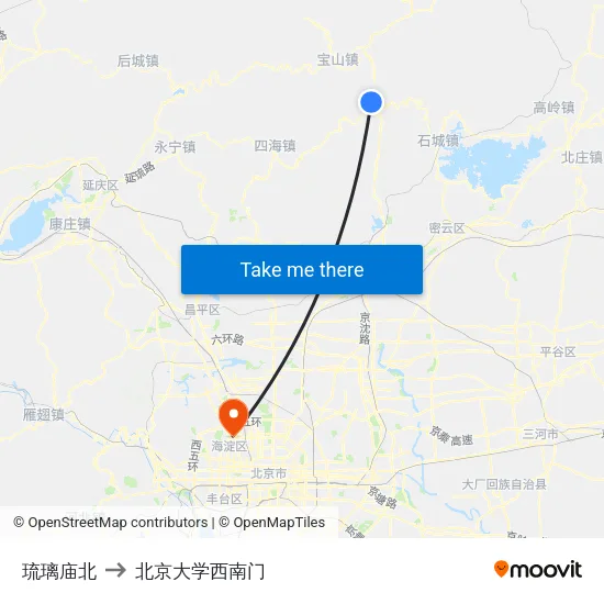 琉璃庙北 to 北京大学西南门 map