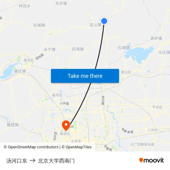 汤河口东 to 北京大学西南门 map