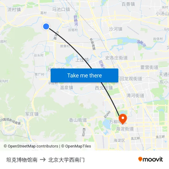 坦克博物馆南 to 北京大学西南门 map