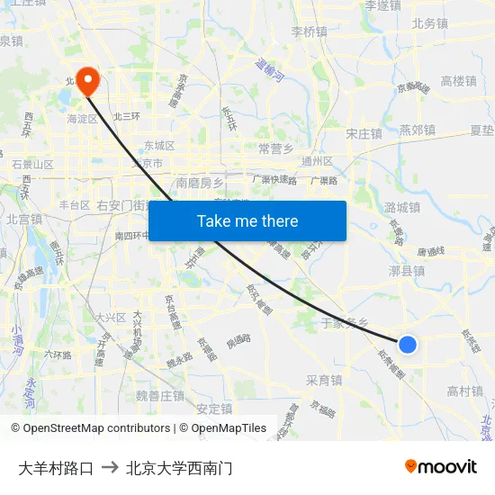 大羊村路口 to 北京大学西南门 map