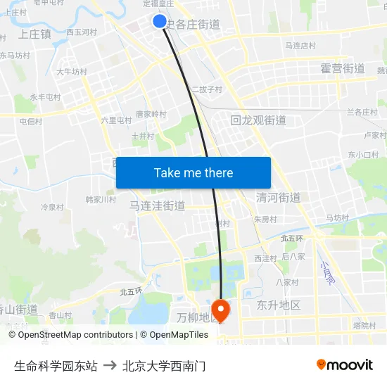 生命科学园东站 to 北京大学西南门 map