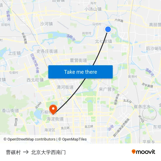 曹碾村 to 北京大学西南门 map