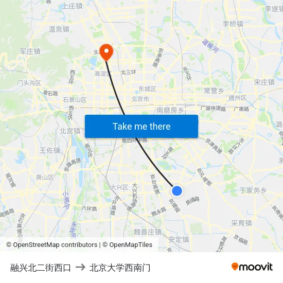 融兴北二街西口 to 北京大学西南门 map