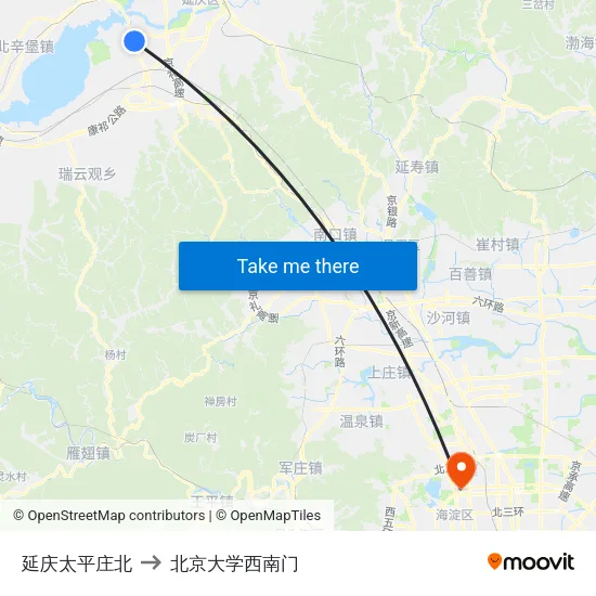 延庆太平庄北 to 北京大学西南门 map