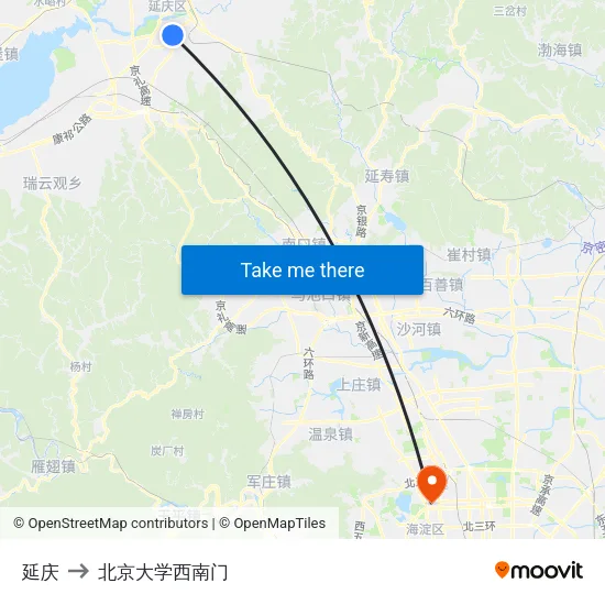 延庆 to 北京大学西南门 map