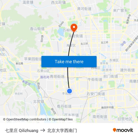 七里庄  Qilizhuang to 北京大学西南门 map