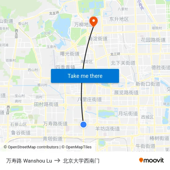 万寿路 Wanshou Lu to 北京大学西南门 map