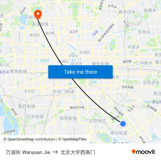 万源街 Wanyuan Jie to 北京大学西南门 map