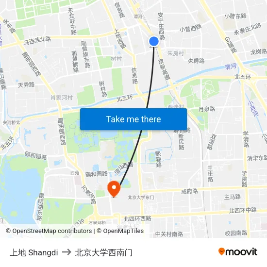 上地 Shangdi to 北京大学西南门 map