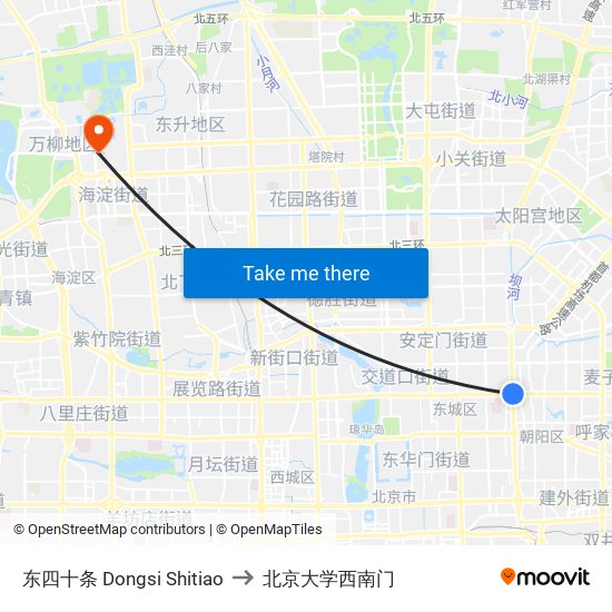 东四十条 Dongsi Shitiao to 北京大学西南门 map