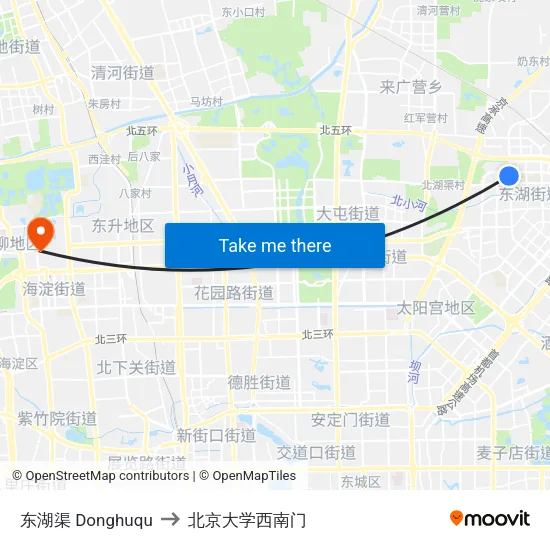 东湖渠  Donghuqu to 北京大学西南门 map