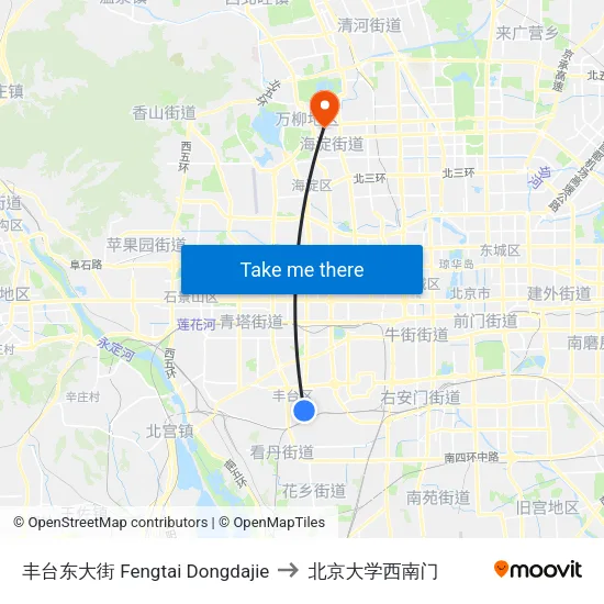 丰台东大街 Fengtai Dongdajie to 北京大学西南门 map