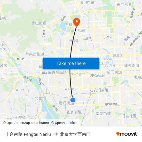 丰台南路 Fengtai Nanlu to 北京大学西南门 map