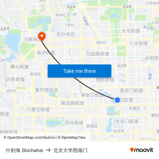 什刹海 Shichahai to 北京大学西南门 map