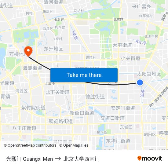 光熙门 Guangxi Men to 北京大学西南门 map