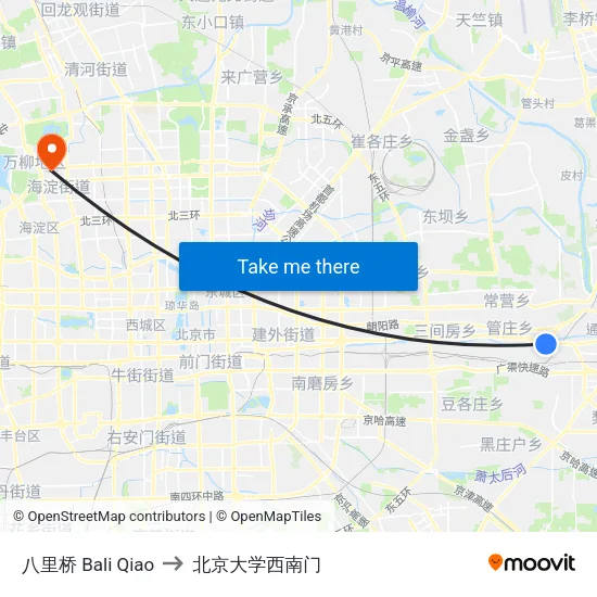八里桥 Bali Qiao to 北京大学西南门 map