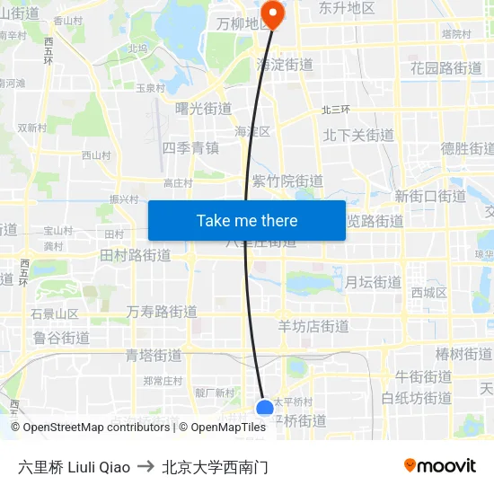 六里桥 Liuli Qiao to 北京大学西南门 map