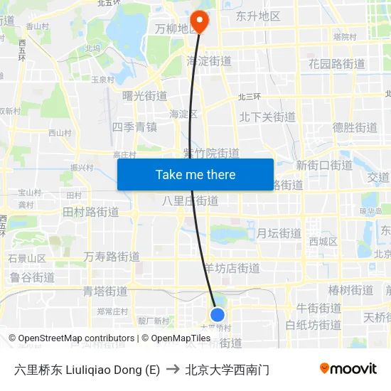 六里桥东 Liuliqiao Dong (E) to 北京大学西南门 map
