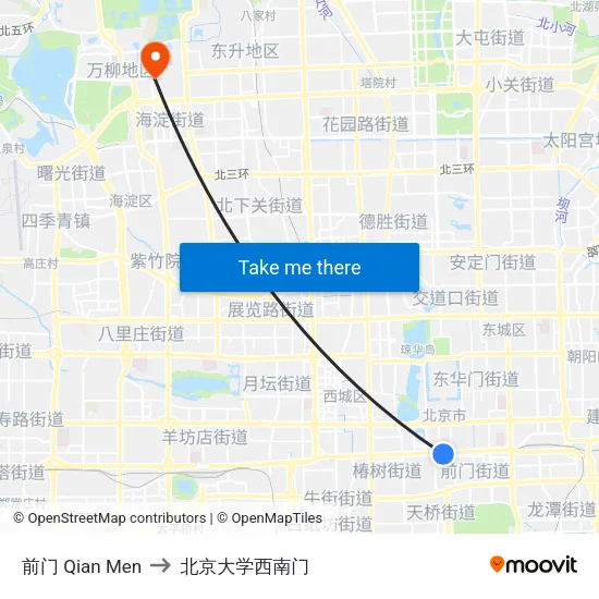 前门 Qian Men to 北京大学西南门 map