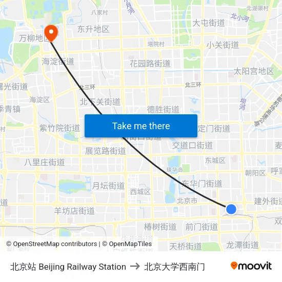 北京站 Beijing Railway Station to 北京大学西南门 map