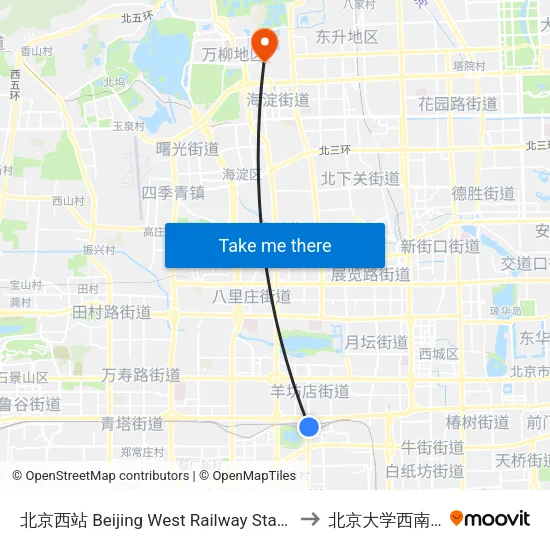 北京西站 Beijing West Railway Station to 北京大学西南门 map