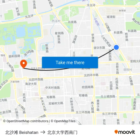 北沙滩 Beishatan to 北京大学西南门 map