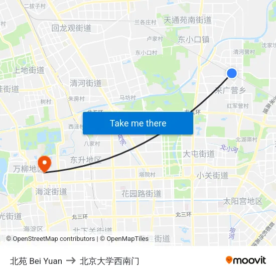 北苑 Bei Yuan to 北京大学西南门 map
