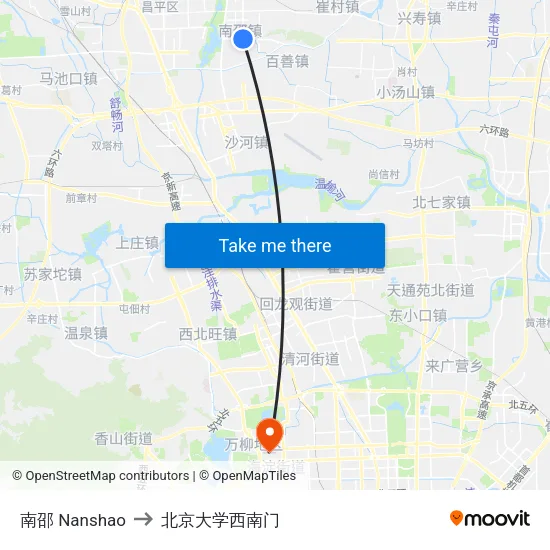 南邵 Nanshao to 北京大学西南门 map