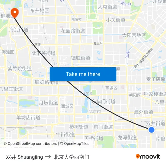 双井 Shuangjing to 北京大学西南门 map