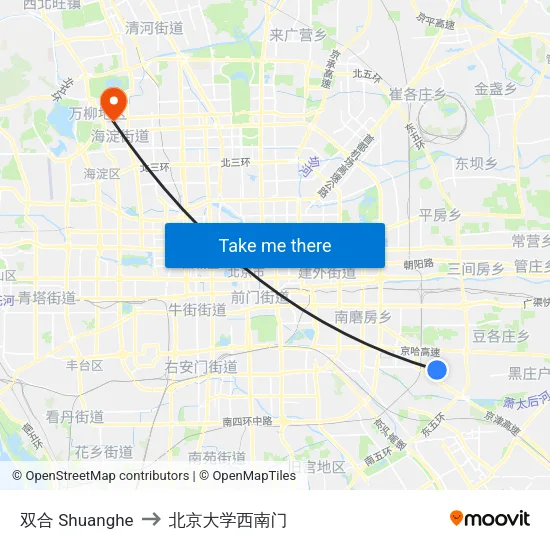 双合 Shuanghe to 北京大学西南门 map