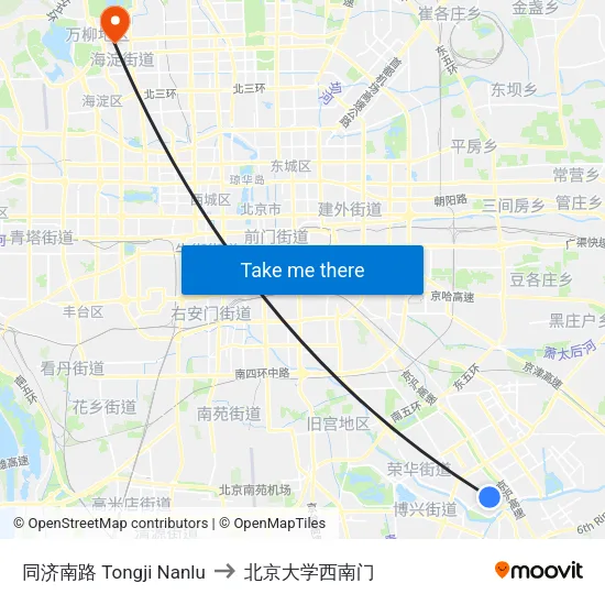 同济南路 Tongji Nanlu to 北京大学西南门 map