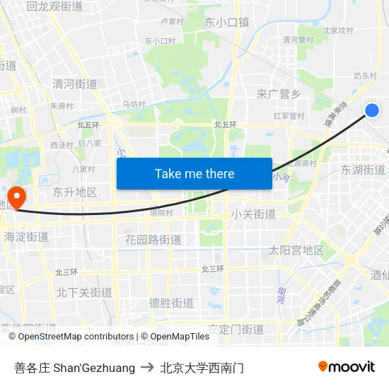 善各庄 Shan'Gezhuang to 北京大学西南门 map
