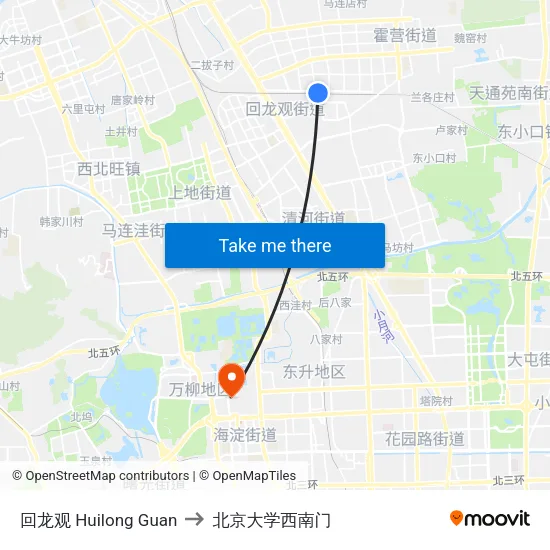 回龙观 Huilong Guan to 北京大学西南门 map