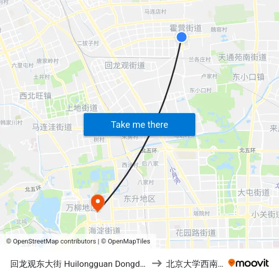 回龙观东大街  Huilongguan Dongdajie to 北京大学西南门 map