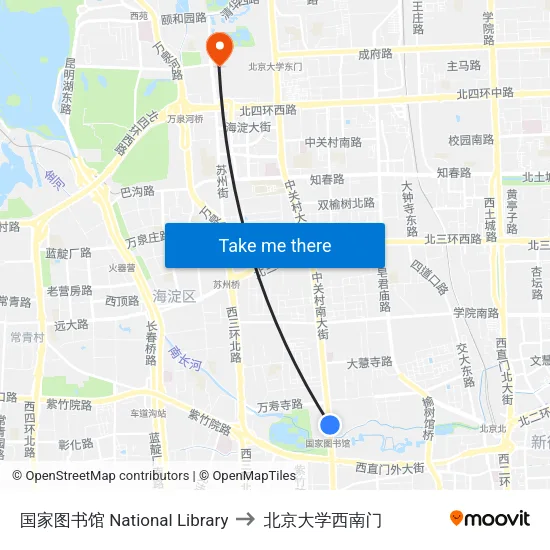 国家图书馆 National Library to 北京大学西南门 map