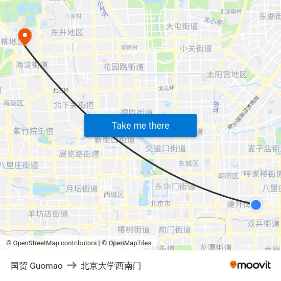 国贸 Guomao to 北京大学西南门 map