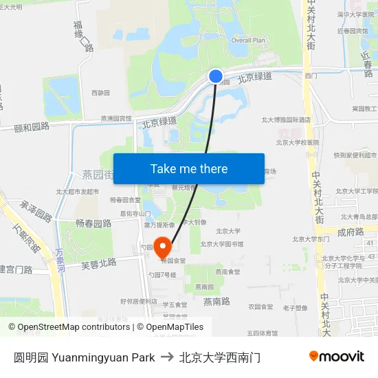 圆明园 Yuanmingyuan Park to 北京大学西南门 map