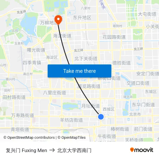 复兴门 Fuxing Men to 北京大学西南门 map