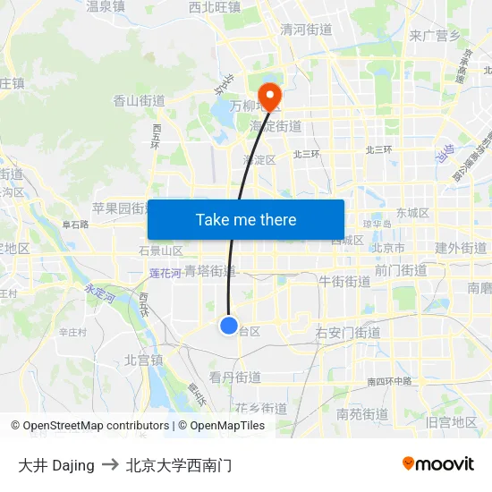 大井 Dajing to 北京大学西南门 map