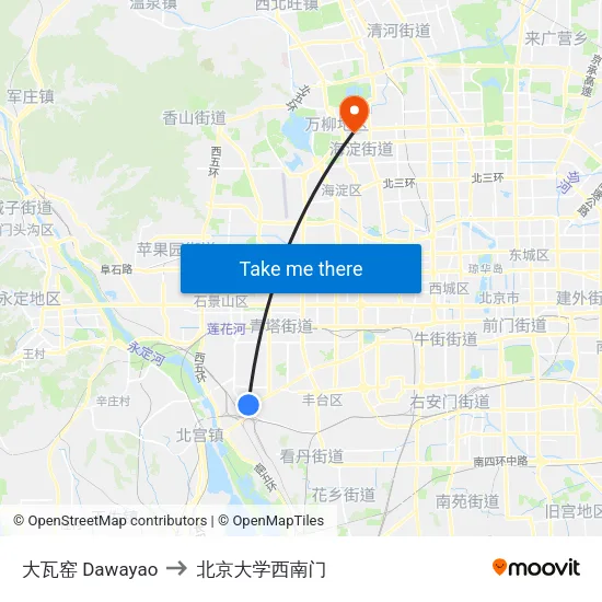大瓦窑 Dawayao to 北京大学西南门 map