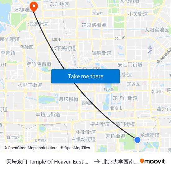 天坛东门 Temple Of Heaven East Gate to 北京大学西南门 map