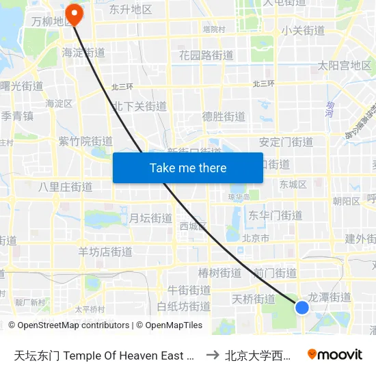 天坛东门 Temple Of Heaven East Gate to 北京大学西南门 map
