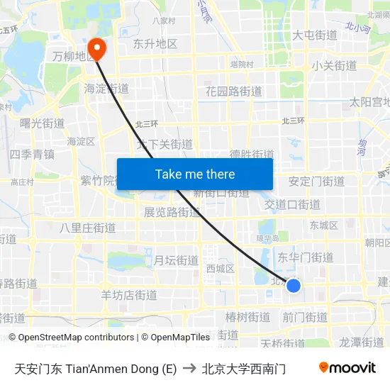 天安门东 Tian'Anmen Dong (E) to 北京大学西南门 map
