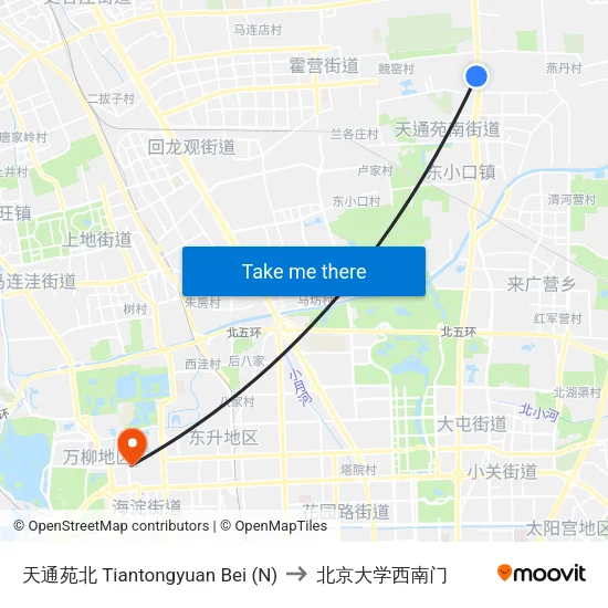 天通苑北 Tiantongyuan Bei (N) to 北京大学西南门 map