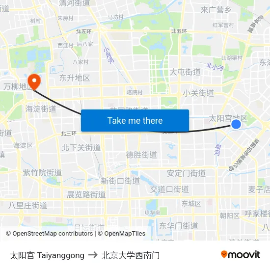 太阳宫 Taiyanggong to 北京大学西南门 map