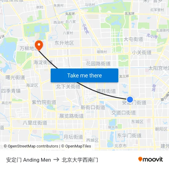 安定门 Anding Men to 北京大学西南门 map