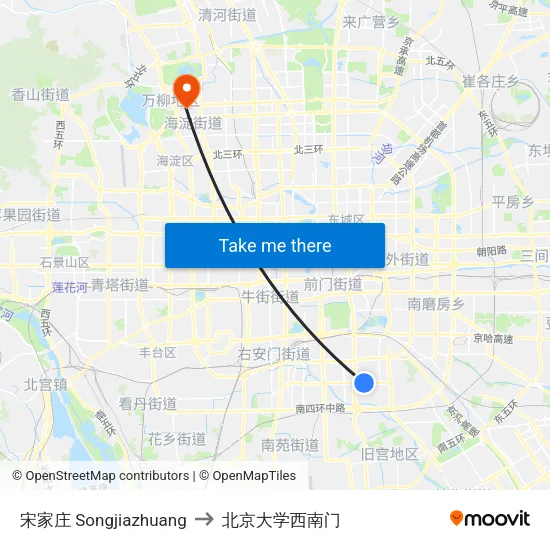 宋家庄 Songjiazhuang to 北京大学西南门 map
