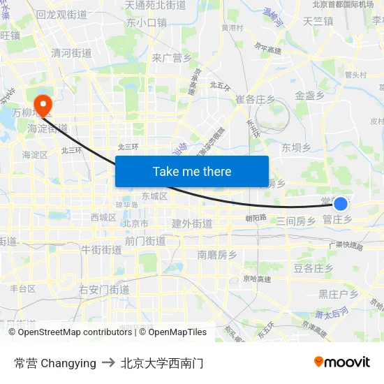 常营 Changying to 北京大学西南门 map